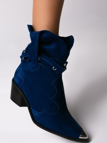 Ciocate Emira piele intoarsa bleumarin cu accesorii argintii