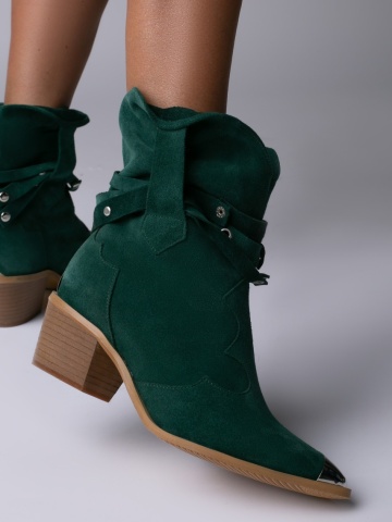 Ciocate Emira piele intoarsa verde inchis cu accesorii argintii si talpa bej