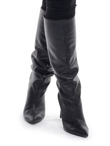 Cizme Hanna piele naturala neteda, neagra, toc subtire