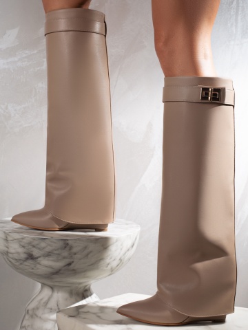 Cizme Morrigan Hills cu toc pana, piele naturala, bej