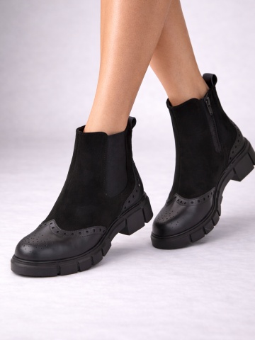 Ghete Liza piele naturala intoarsa si neteda neagra