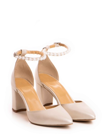 Pantofi Stiletto Florence ivoire cu toc gros, Perle