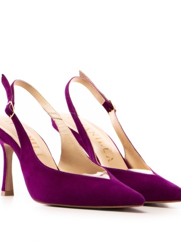 Pantofi Stiletto Reserve piele intoarsa mov cu toc mic evazat
