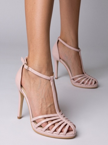 Sandale Evelyn cu toc subtire, piele naturala, roz pal