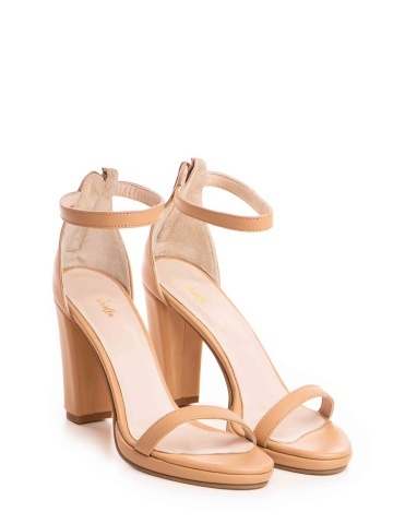 Sandale Karina cu toc gros, piele naturala, bej