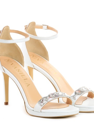 Sandale Mara Swarovski Elements alb