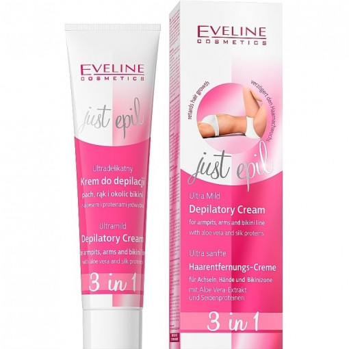 Crema depilatoare cu aloe vera pentru piele sensibila Just Epil Ultra Mild 3in1 Eveline Cosmetics 125 ml