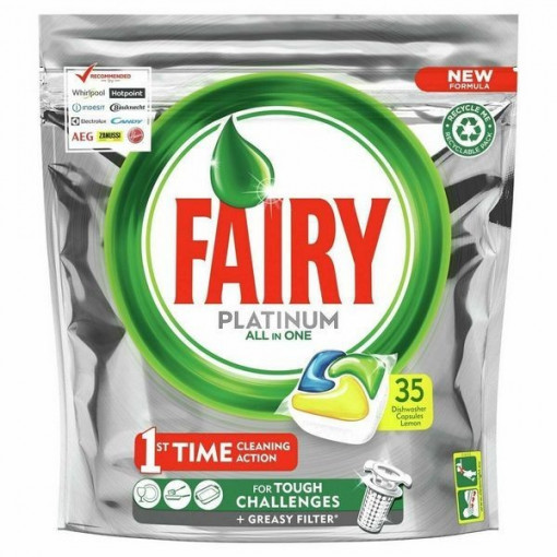 Detergent capsule pentru masina de spalat vase Fairy Platinum All in One Lemon 35 buc 522 g