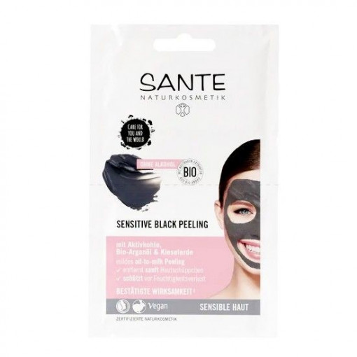 Masca de fata cu carbune activ si ulei de argan bio Sensitive Black Peeling Sante 2 x 4 ml