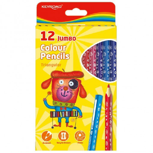 Creioane lungi triunghiulare 12 culori Keyroad