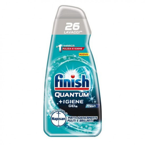 Detergent gel pentru masina de spalat vase, Finish Quantum + Hygiene Gel Fresh, 26 spalari, 560 ml