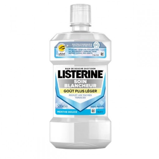 Apa de gura fara alcool Listerine Soin Blancheur Menthe Douce 600 ml