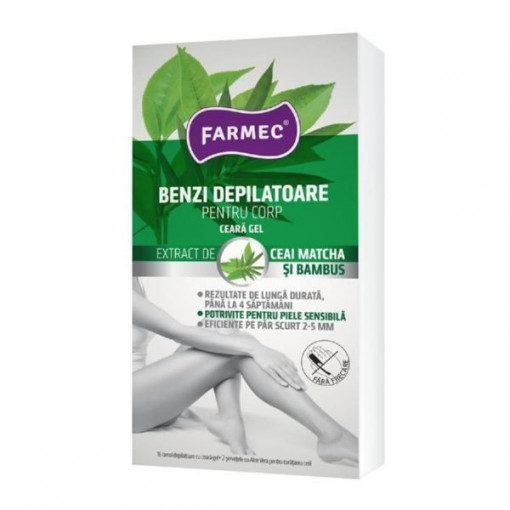 Benzi depilatoare pentru fata ceara gel cu aloe vera si ceai matcha bambus, Farmec, 20 buc