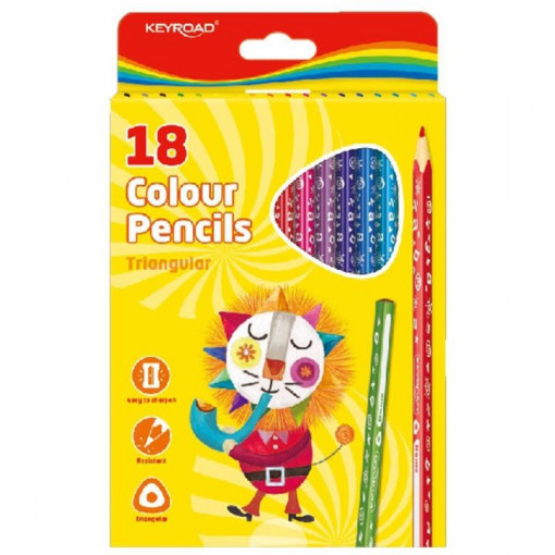 Creioane lungi triunghiulare 18 culori Keyroad