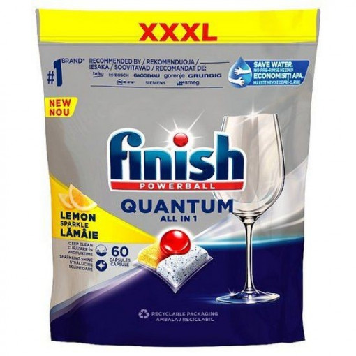 Detergent tablete pentru masina de spalat vase Finish Powerball Quantum All In1 Lemon 60 buc 624 g
