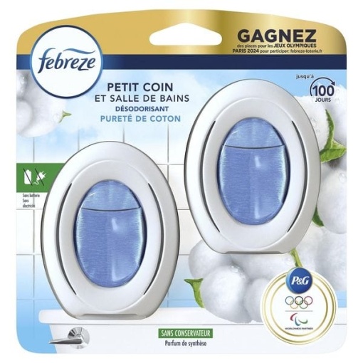 Odorizant pentru baie Febreze Purete de Coton 2 x 7.5 ml