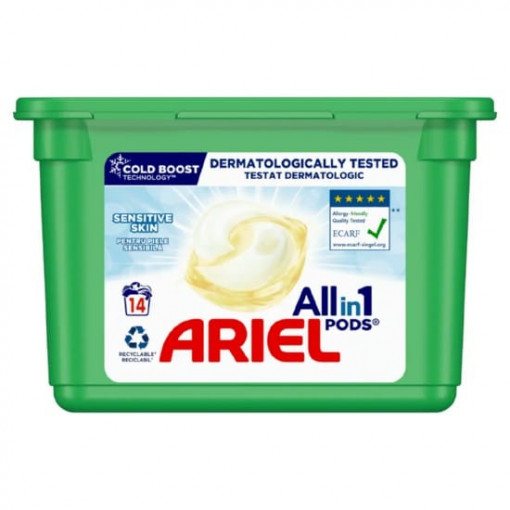 Ariel 3in1 Pods Sensitive detergent pernute 14 buc 338.8g