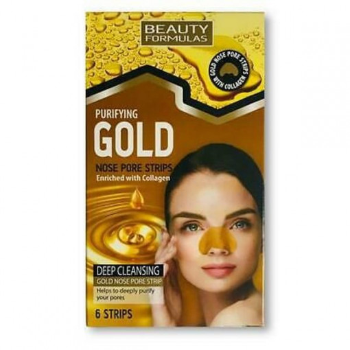 Beauty Formulas Purifying Gold stripuri pentru nas cu colagen 6 buc