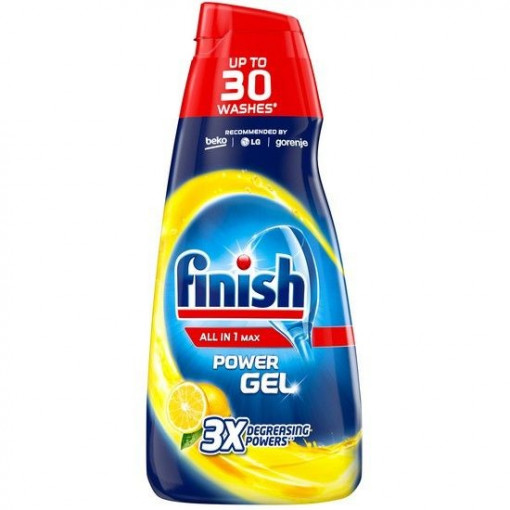 Detergent gel pentru masina de spalat vase Finish All in One Max Power Gel Lemon 30 spalari 600 ml