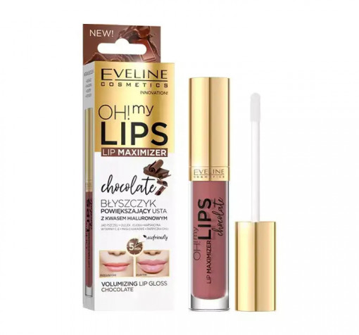Gloss pentru volumul buzelor Lip Maximizer Chocolate Oh My Lips Eveline Cosmetics 4.5 ml