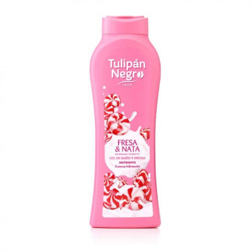 Gel de dus & spuma de baie Tulipan Negro Fresa & Nata 650 ml