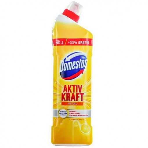 Solutie gel vas toaleta Domestos Aktiv Kraft WC Gel Citrus Crystal 1000 ml