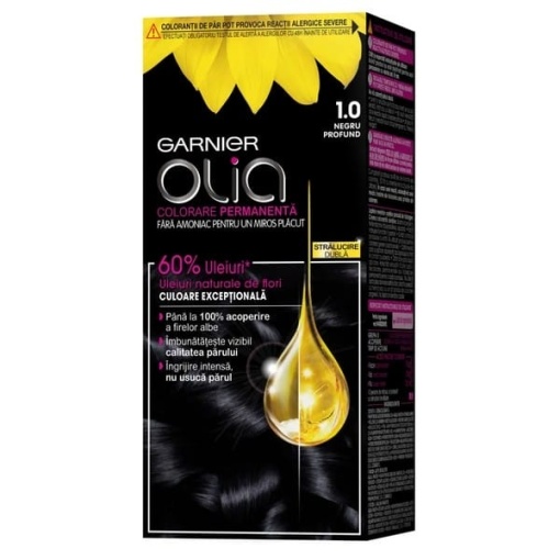Vopsea de par permanenta fara amoniac Garnier Olia 1.0 Negru Profund