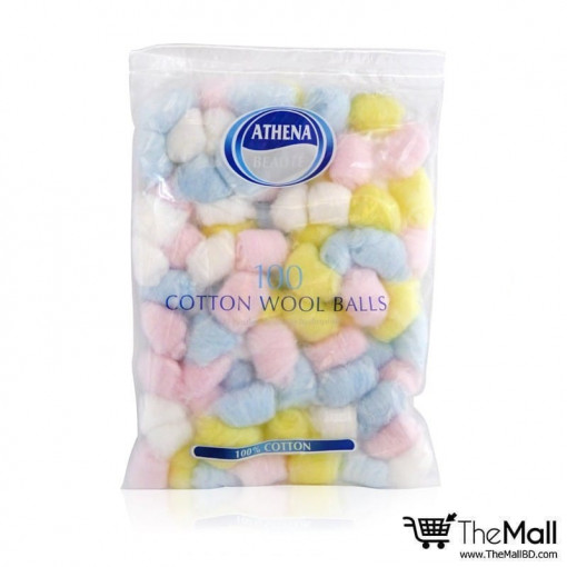 Bile colorate de vata din bumbac Athena Beaute Cotton Wool Balls 100 buc