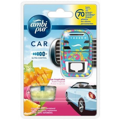 Odorizant auto Ambi Pur Car Ultra Control Tropical Fruits aparat + rezerva 70 zile 7 ml