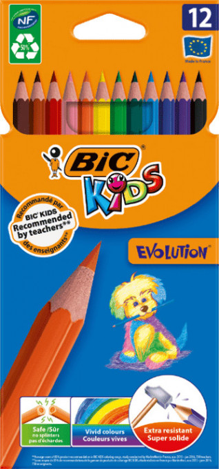 Creioane colorate, extra rezistente Bic Kids Evolution 12 culori