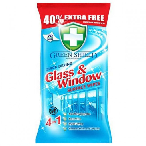 Servetele umede pentru suprafete din sticla, Green Shield Glass & Window 70 buc