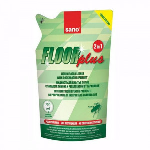 Rezervă detergent pentru pardoseli Sano Floor Plus 750 ml, pungă economică, cu efect de alungare a gândacilor