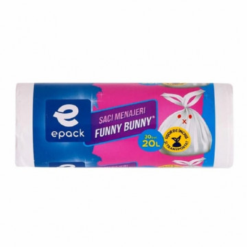 Saci menajeri ePack Funny Bunny albi 20 L cu mânere, 30 buc