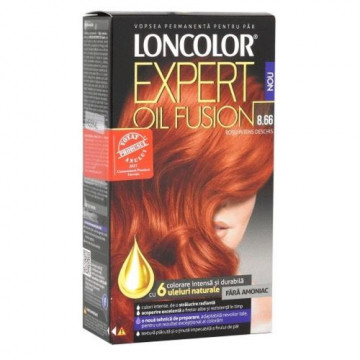 Vopsea de par permanenta fara amoniac 8.66 Rosu Intens Deschis Loncolor Expert Oil Fusion