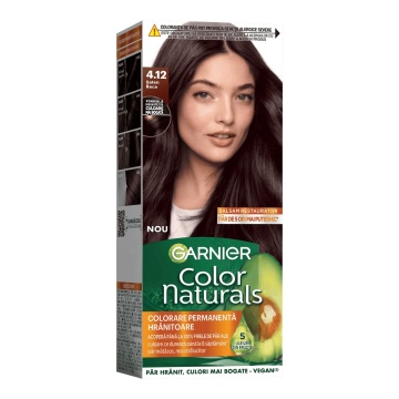 Vopsea de păr permanentă Garnier Color Naturals 4.12 Șaten Rece, cu balsam restaurator cu 5 uleiuri