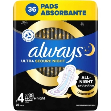 Absorbante externe cu aripioare nr.4 Always Ultra Secure Night 36 buc
