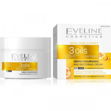 Crema de fata pentru ten matur și uscat Eveline Cosmetics 3 Oils + Peptides 50 ml