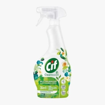 Solutie spray curatare universal multisuprafete pentru baie si bucatarie Cif Cleanboost Green Tea & Eucalyptus 500 ml