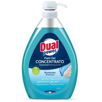 Detergent de vase concentrat Dual Power gel cu bicarbonat, 1 L, cu dozator