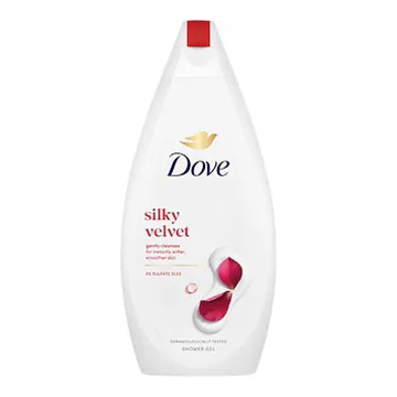 Gel de duș Dove Silky Velvet 450 ml, cu 0% sulfat SLES și parfum floral de mosc