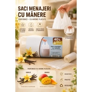Saci menajeri cu maner Safir Vanilie, 40l, 20 buc