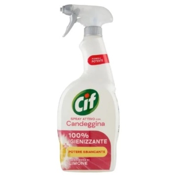 Solutie spray curatare baie si bucatarie cu inalbitor Cif Candeggina 100% Igienizzante Limone 650 ml