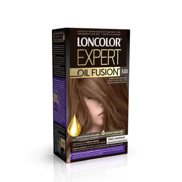 Vopsea permanenta fara amoniac pentru par Loncolor Expert Oil Fusion 5.53 Saten Auriu Deschis