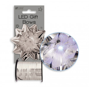 XMAS Set funda cu led multicolor &amp; panglica pentru cadouri argintiu metalizat 5mm
