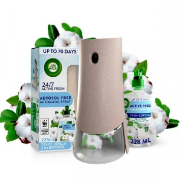 Odorizant de camera kit spray automat fara aerosoli Air Wick, Bumbac Proaspat, 228ml