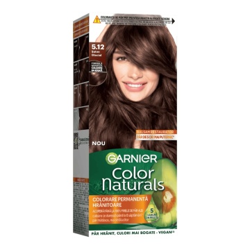 Vopsea de păr permanentă Garnier Color Naturals 5.12 Șaten Glacial, cu balsam fără silicon cu 5 uleiuri