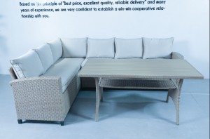 Mobilier gradina rattan din otel bej cu maro deschis 6 pers. formă de L 160011 - Img 2