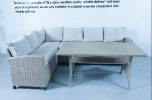 Mobilier gradina rattan din otel bej cu maro deschis 6 pers. formă de L 160011 - Img 2