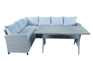 Mobilier gradina rattan din otel bej cu maro deschis 6 pers. formă de L 160011