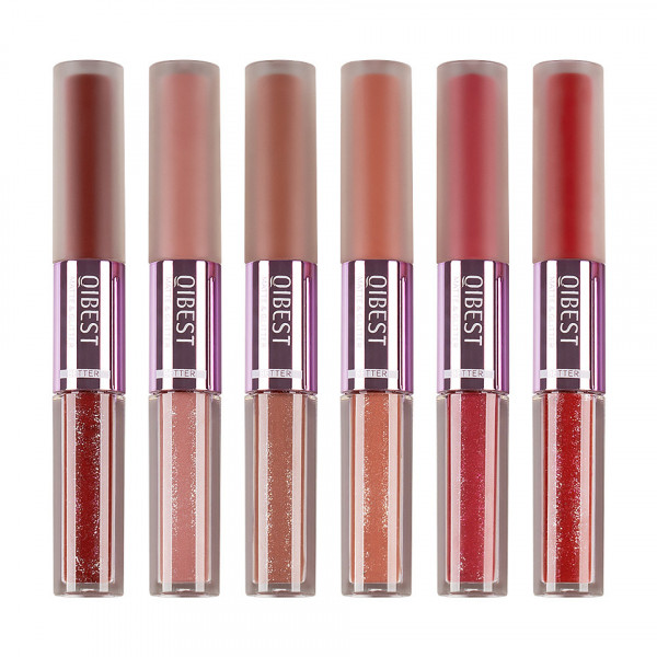 Set 6 Rujuri Lichide 2 in 1 Qibest Double Touch Matte Liquid Lipstick & Glitter Lip Gloss